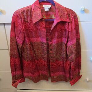 Coldwater Creek Button Down Blouse Silky Colorful Size Petite Small